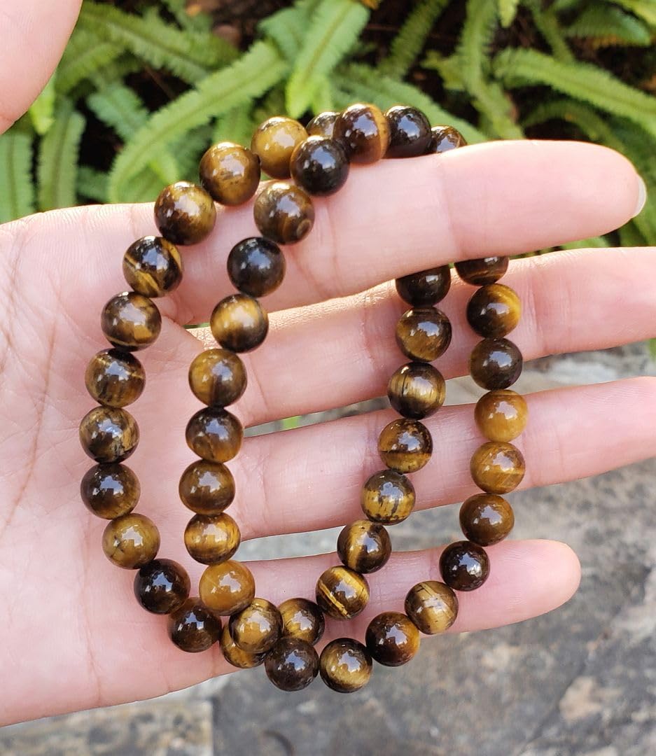 Adabele Real Natural Golden Yellow Tiger's Eye Bracelet 7.5 inch Stretch Gemstone Beaded Bracelet Chakra Healing Crystal Stone Jewelry Energy Quartz Rock GB8-B26