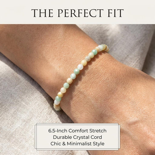 Angelstones Natural Multicolor Amazonite Gemstone Stretch Bracelet, 4mm Faceted Round Beads, Crystal Healing for Women