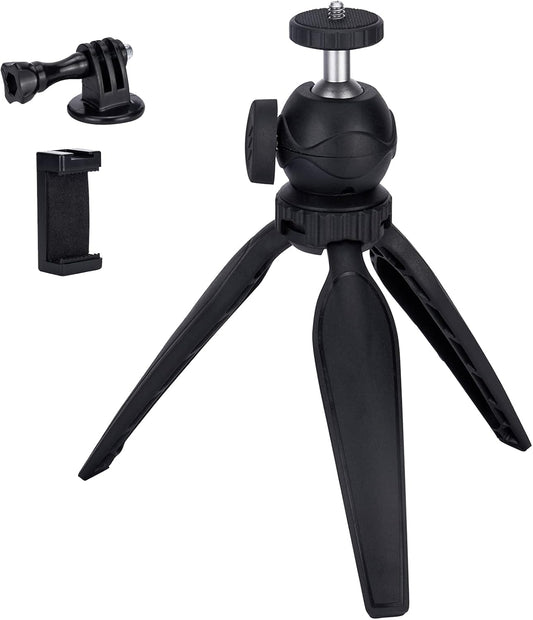 Ytvariw 360 Mini Camera Tripod with Phone Holder & GoPro Mount, Ball Head, Black, Compatible with DSLR, GoPro