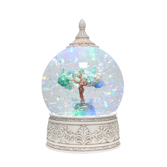 Green Aventurine Healing Crystal Tree Globe Colorful Lights and Glitter, Natural Gemstone Base, Spiritual Meditation, Positive Energy Good Luck, Home Decor, Birthday Gifts (Green Aventurine)