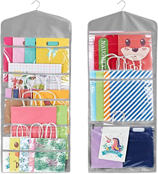 ProPik Gift Bag Storage Organizer - Double-Sided with Multiple Pockets | 38 x 16 Inch PVC (Gray)