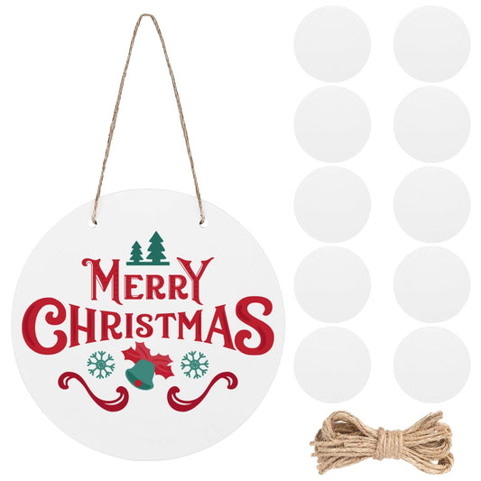 10 Pcs Sublimation Door Hanger Blanks - 12 Inch Round Unfinished MDF Wood Sign Blanks for Heat Press, White Wall Hanging Ornaments with Rope for DIY Decoration