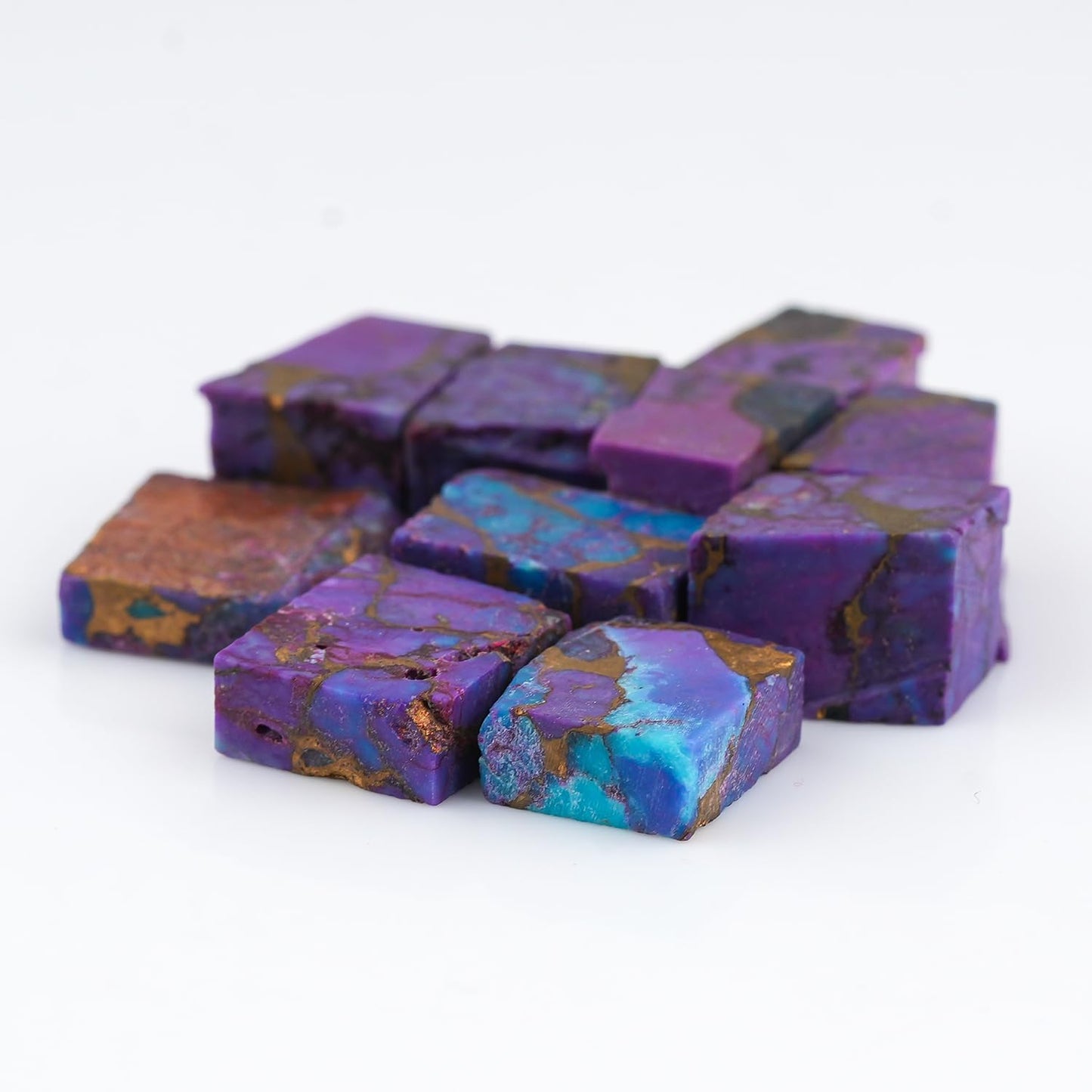 ColouredRocks (10pcs PURPLE TURQUOISE Raw Crystals, Raw Stones, Rough Gemstones, Jewelry Making Supply, Cabbing, Polishing, Cutting, DIY, Crafts (8-12 mm size)