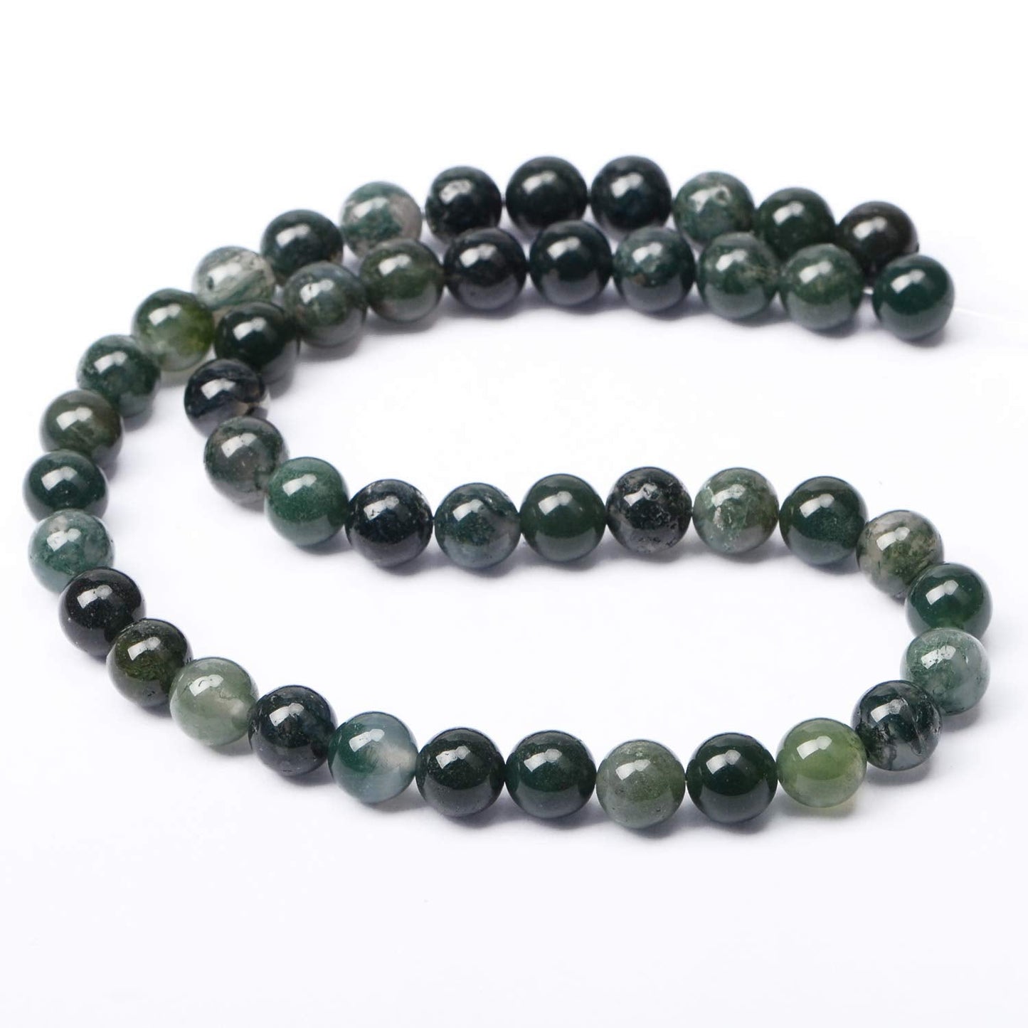 AD Beads Natural Gemstone Round Loose Beads 15" for Bracelet Necklace Earrings Jwelery Making Crafts DIY (8mm, Moss Agate)