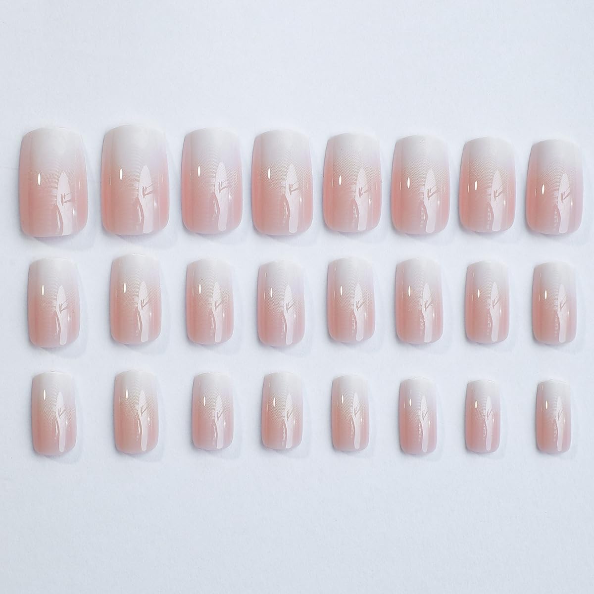 Square Press on Nails Medium Ombre Fake Nails Nude Pink Gradient Acrylic Nails with Glossy Nature Designs Artificial False Nails for Women Manicure Nails Decoration 24Pcs