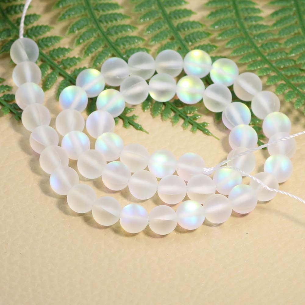 100 Pcs Glass Beads for Jewelry Making, 8mm Matte Crystal Glass Beads Mermaid Aurora Beads Moonstone Beads Bead Assortments for Jewelry Making Arts, Crafts