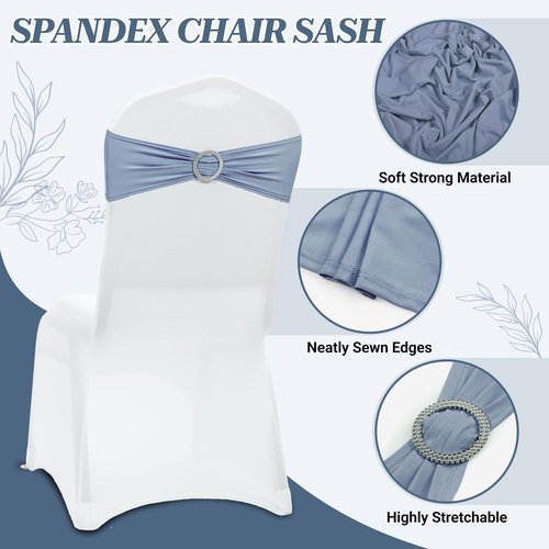 MDS Spandex Chair Sashes - Universal Elastic Stretch Bands with Buckle Slider Bow | Pack of 250 - Dusty Blue