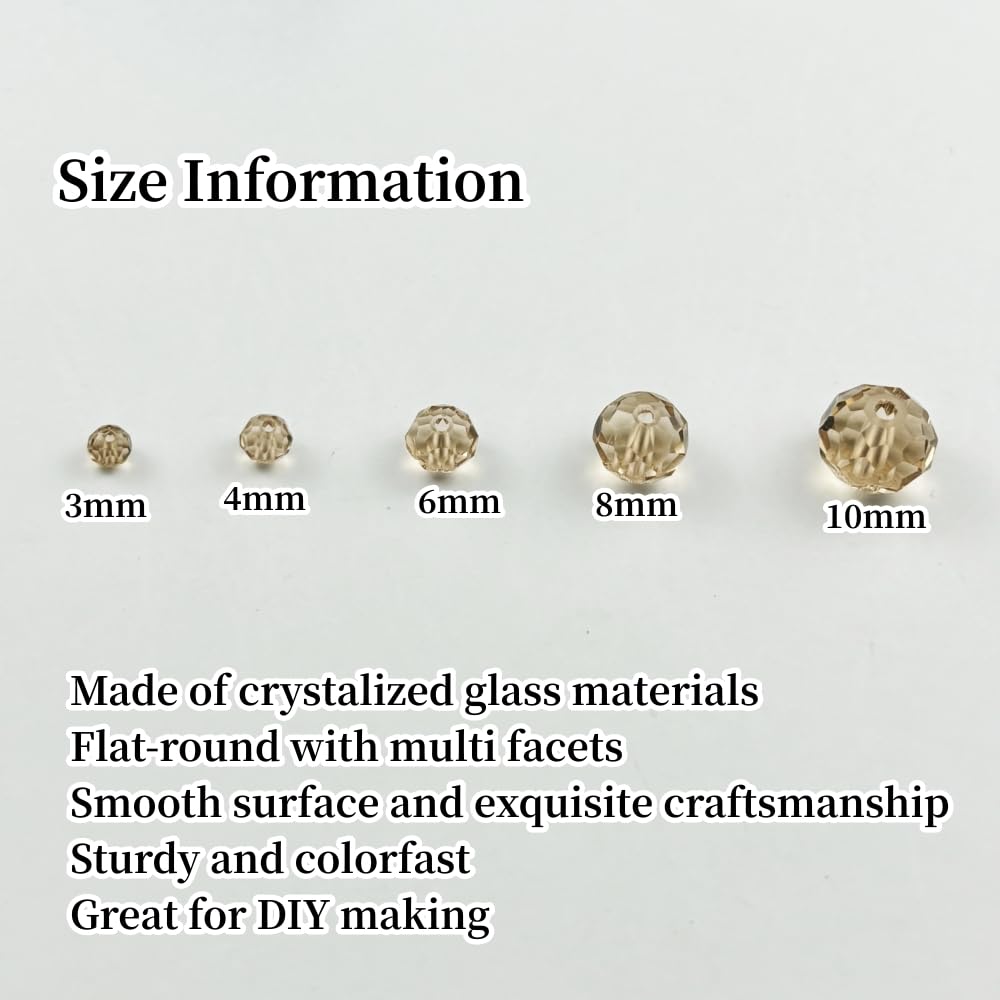 YUEXIGO 250pcs 6mm Crystal Glass Beads for Jewelry Making, Faceted Rondelle Glass Spacer Beads for Wind Chimes Bracelet Earring Necklace DIY Craft(Champagne)