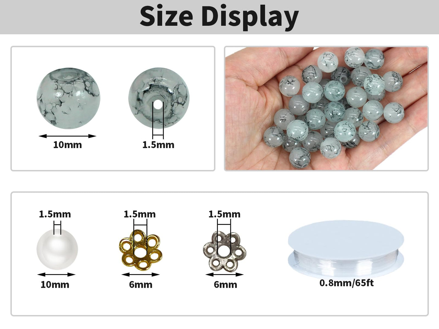 Pamir Tong 300PCS 10mm Gray Glass Beads for Jewelry Making,Round Smooth Beads, Bracelet Space Loose Beads for Earring, Necklaces, DIY Crafts & Gifts- Adult Craft Supplies