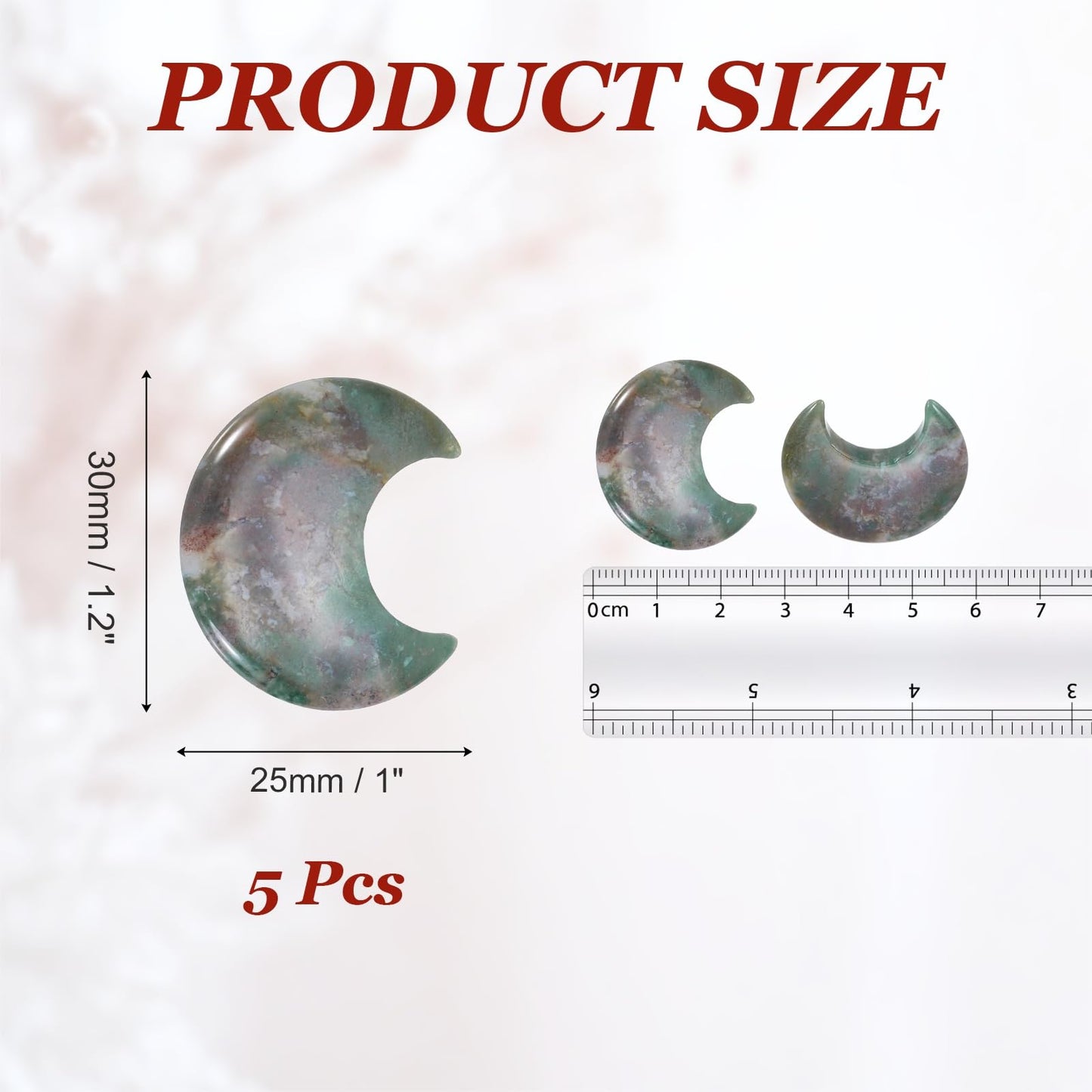 MECCANIXITY 5 Pcs Moon Crystal Worry Stone, 1.2 Inch Length Natural Indian Agate Moon Gemstone Bulk, Carved Pocket Stones for Meditation Balancing Pendant Decor