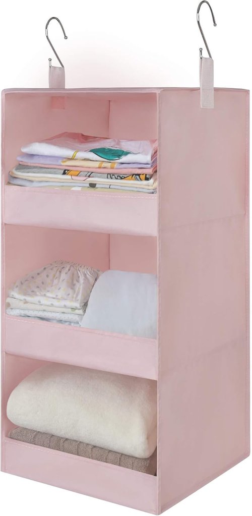 Granny Says 3-Shelf Hanging Closet Organizer - Collapsible Nursery Shelves in Pink | 29.5" H X 12" W X 12" D