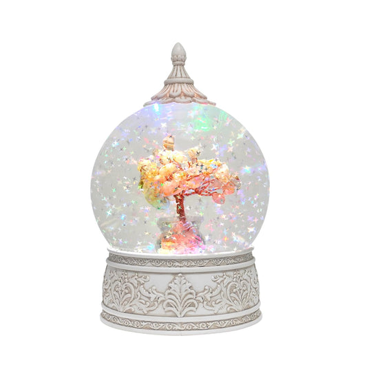 Citrine Jasper Healing Crystal Tree Globe with Colorful Lights and Sparkling Glitter, Natural Gemstone Base, Spiritual Meditation, Positive Energy Good Luck, Home Decor, Birthday Gifts (Citrine)