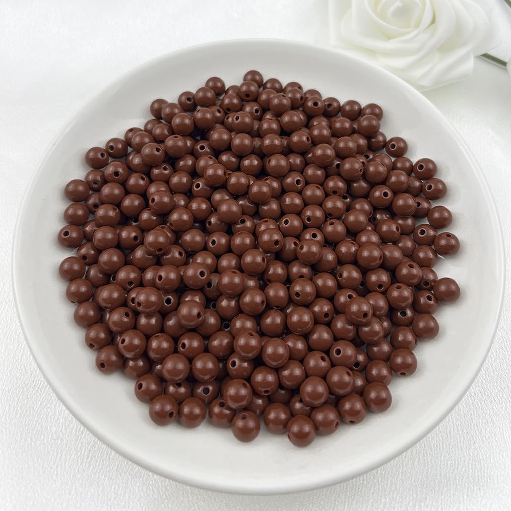 Mulutoo 400Pieces 8MM Acrylic Round Beads Round Acrylic Balls Chunky Beads Smooth Spacer Plastic Pastel Beads Craft Beads for Necklace and Bracelet Making Crafting Supplies(200-brown)