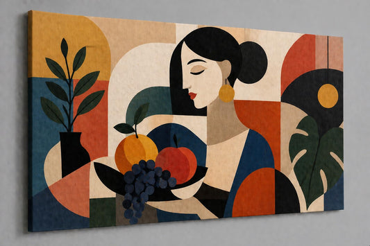 ICE ARMOR Large Abstract Woman with Fruit Canvas Wall Art 24x36 Inch Modern Portrait Still Life Painting Colorful Artistic Decor for Living Room Bedroom Office - Ready to hang