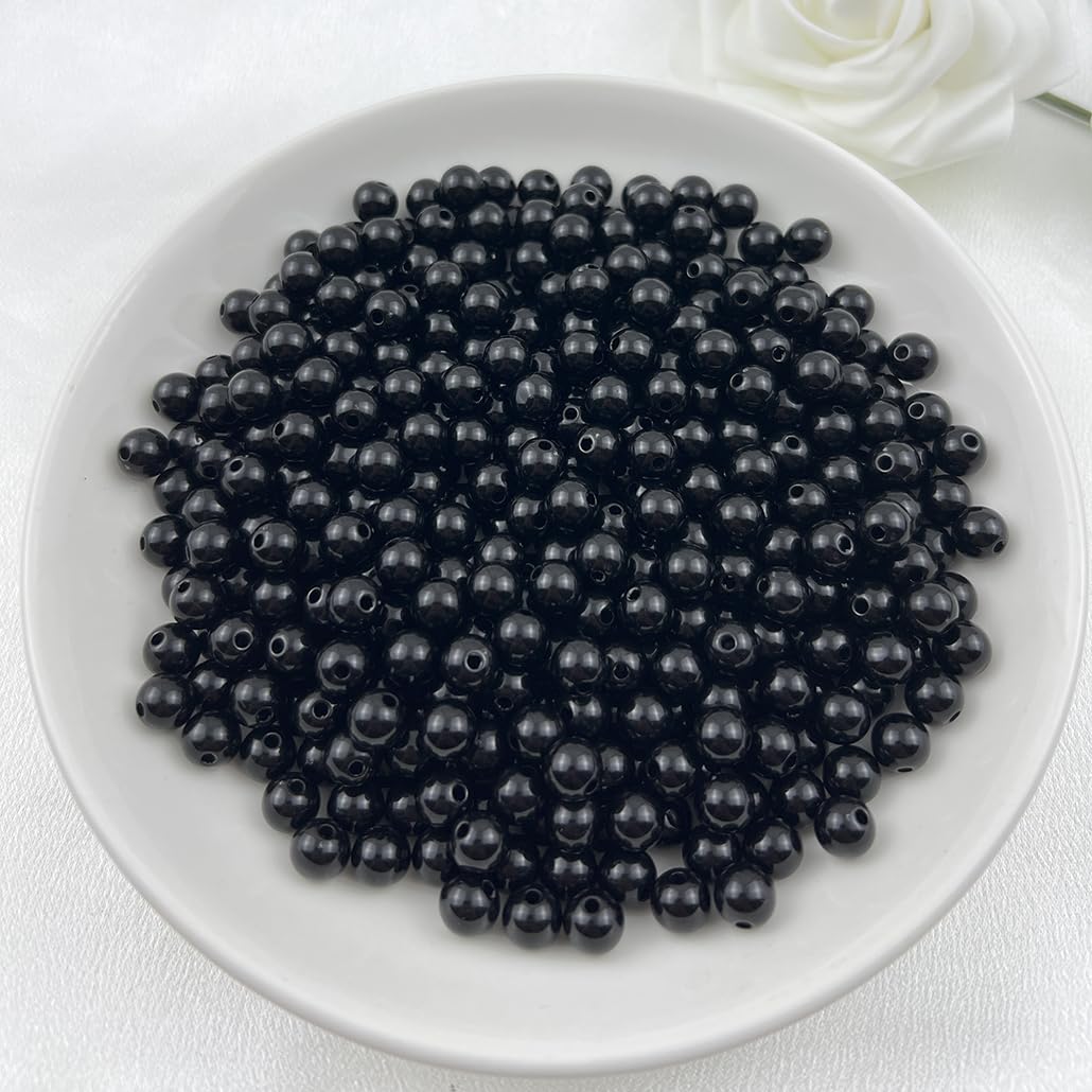Mulutoo 200Pieces 10MM Acrylic Round Beads Round Acrylic Balls Chunky Beads Smooth Spacer Plastic Pastel Beads Craft Beads for Necklace and Bracelet Making Crafting Supplies(201-black)