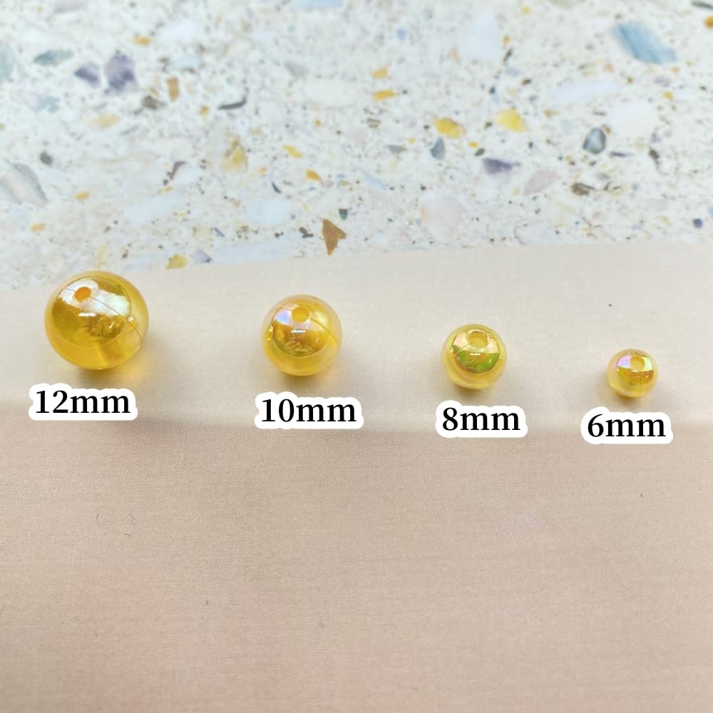 400pcs Acrylic Round Beads 8mm AB Colors Craft Beads Round Spacer Beads with Holes for Earring Bracelet Necklace Key Chains Jewelry Making(Gold Yellow AB)