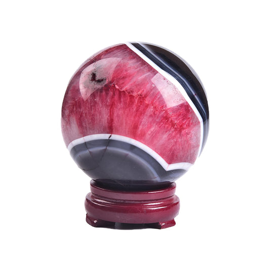 JIC Gem Large Black Red Onyx Agate Crystal Sphere Quartz Crystal Ball with Stand Healing Ornament Witchcraft Meditation Decor(80-90mm)