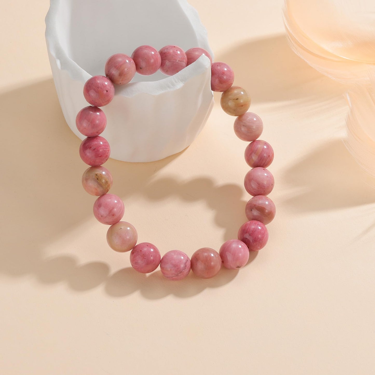 Udolfly Womens Crystal Beaded Bracelets for Women Men Protective Energy Bracelet Natural Gemstone Bead Bracelet 4mm Rhodochrosite