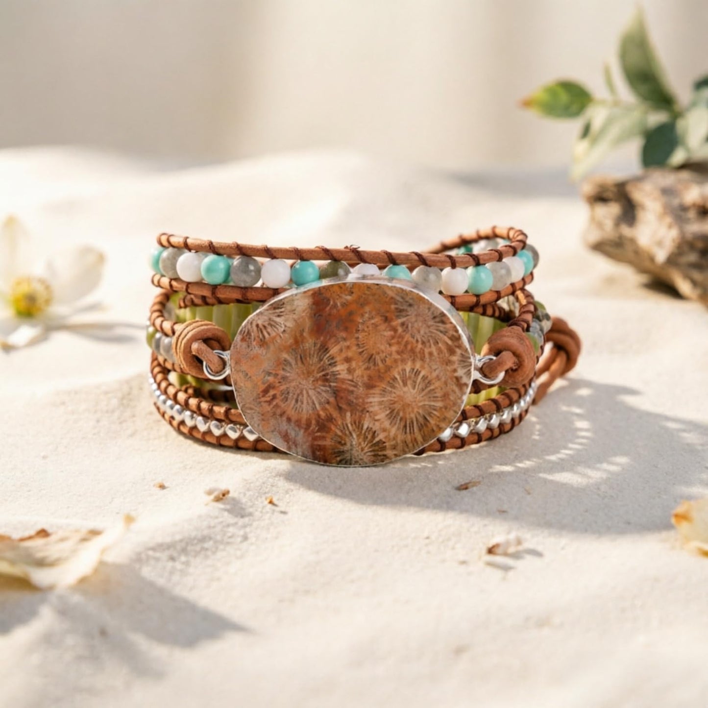 YGLINE Natural Stone Bracelet 5 Wraps Bracelet Handmade Blue Color Boho Bracelet for Women Bracelet