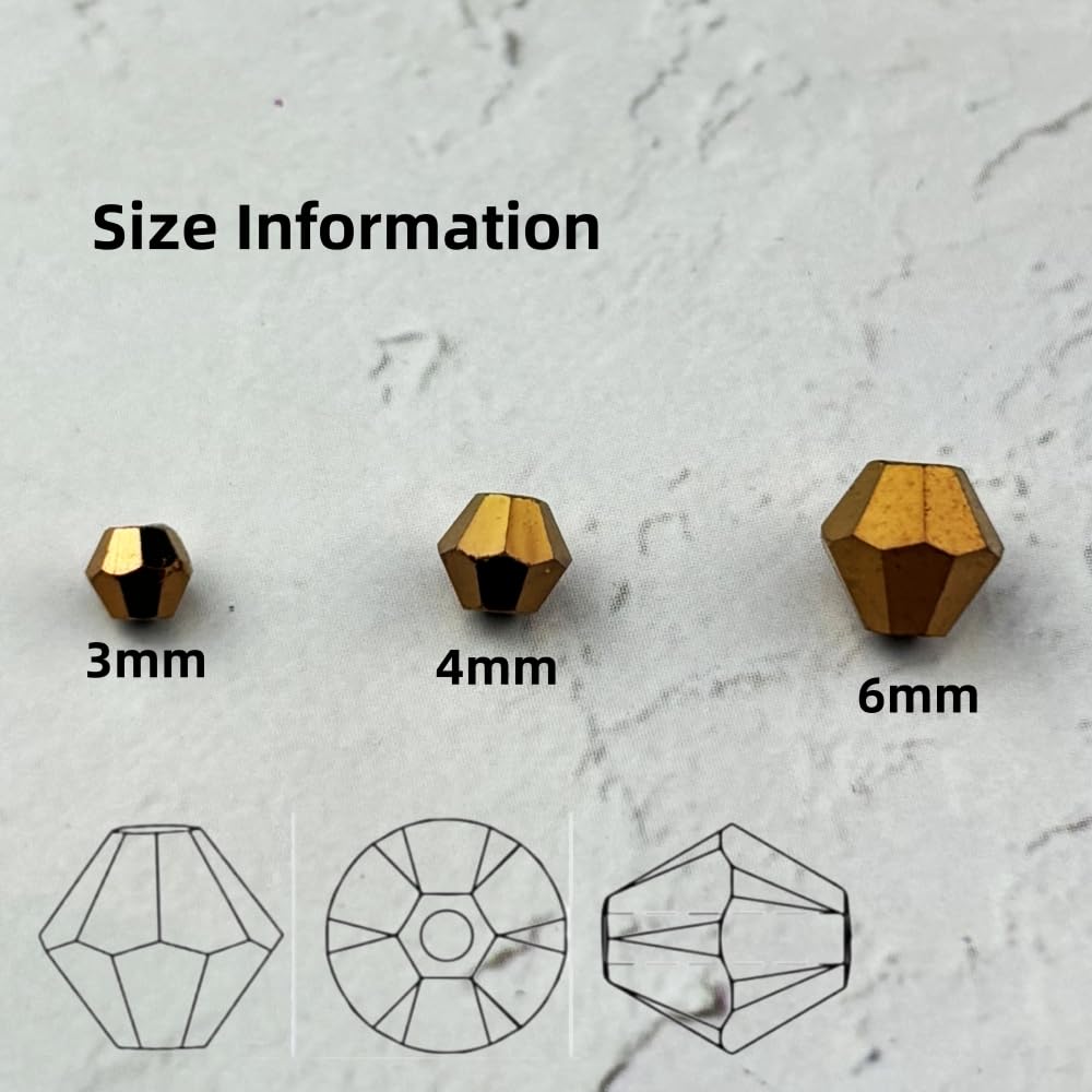 YUEXIGO 200pcs 6mm Bicone Glass Crystal Beads for Jewelry Making, Faceted Bicone Glass Spacer Beads for Bracelet Earring Necklace DIY Craft(Antique Brass)