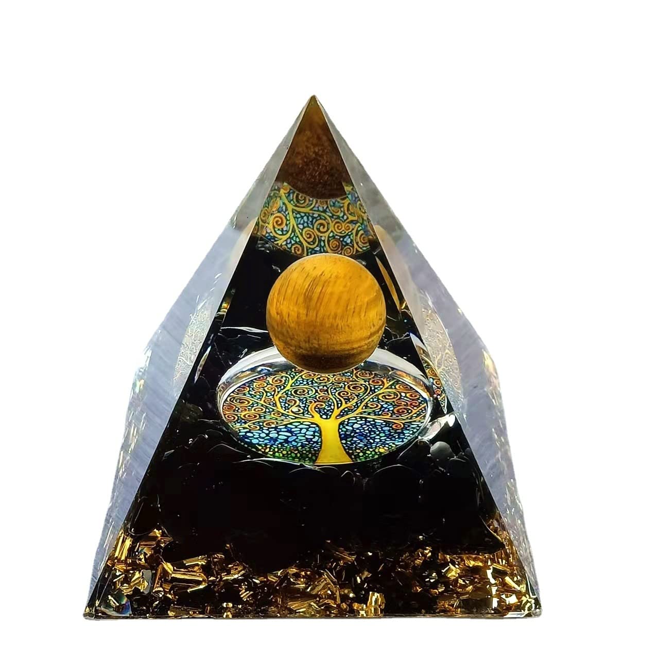 ycyingcheng Moonstone Crystal Orgone Pyramid Ogan Crystal Energy Tower, Nature Reiki Chakra Crushed Stone Jewelry, Crystal Pyramid for Home Decor (Obsidian)