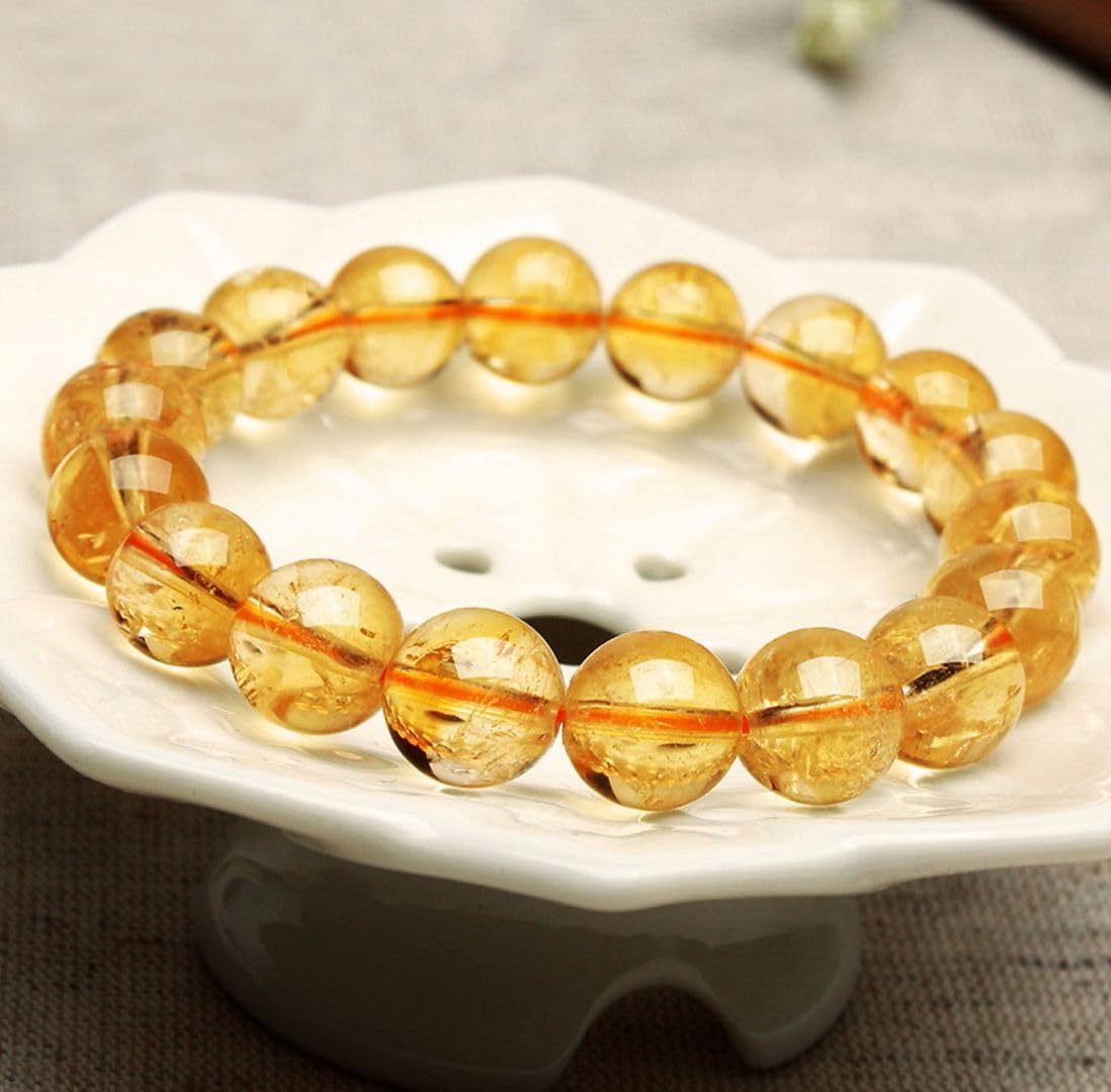 Adabele Real Natural Yellow Citrine Gemstone Beaded Bracelet 7 inch Stretch Chakra Healing Crystal Stone Jewelry Quartz Women Birthday Gift (Unisex) GB8-27