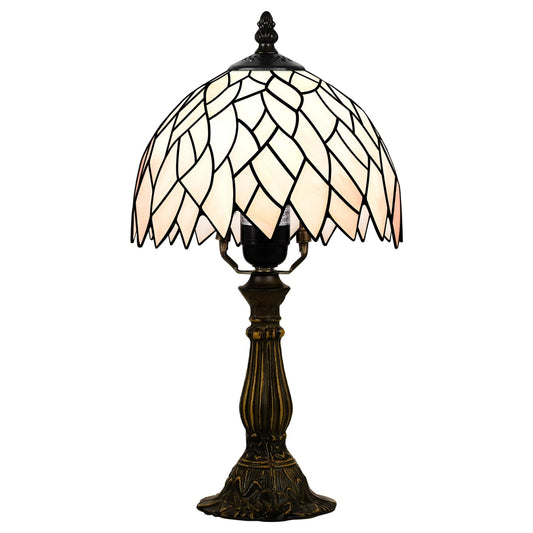 MOAN Small Lamp Stained Glass Table Lamp 8X14.5 Inch Bedside Reading Light Antique Light Desk Lamp(Pink Wisteria Style)