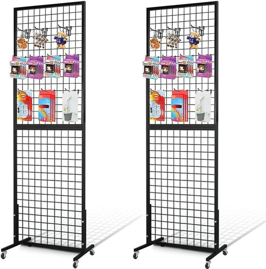 NectaCol Grid Wall Panels, 2 Packs 2'x 6' Gridwall Panels Tower with T-Base, Black Wire Grid Wall Display Rack, Craft Show Display Rack, Art Gridwall Display Stand