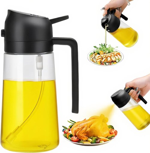 Aovdy Glass Olive Oil Sprayer - 2-in-1 Dispenser Bottle for Cooking & BBQ | 16oz Black
