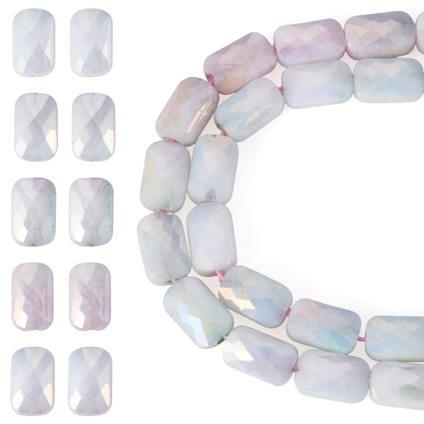 Elecrelive 55Pcs Rectangle Glass Beads Faceted Crystal Beads Colorful Imitation Jade Gems for Bracelet Necklace Jewelry Making