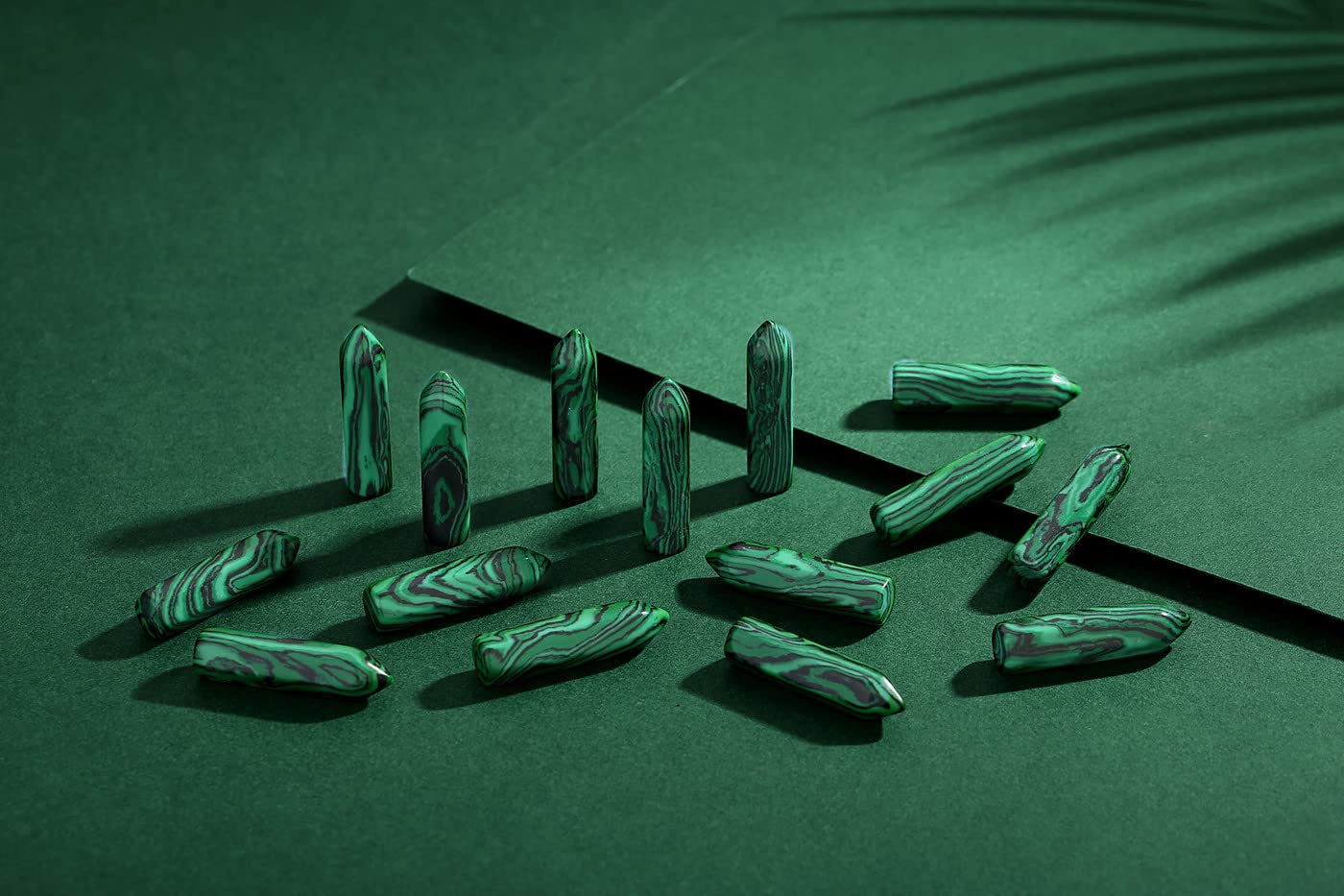 10PCS Malachite Natural Healing Crystals Stones Sets Polished Tumbled Pocket Gemstones Bulk Hexagonal Points Reiki Energy Balancing Chakra Meditation Therapy Desk Decor Gift
