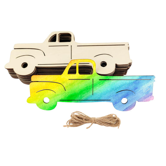 15 Pack 6 Inch Wood Pickup Truck Cutouts Unfinished Wood Pickup Truck Crafts Wooden Pickup Truck Hanging Ornaments DIY Pickup Truck Craft Gift Tags for Home Party Decoration
