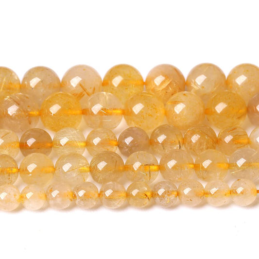 10mm 36pcs A+ Natural Gold Rutilated Quartz Crystal Stone Beads for Jewelry Making DIY Bracelet Necklace 15" Energy Healing Power Stone Beads (Gold Rutilated Quartz, 10mm)