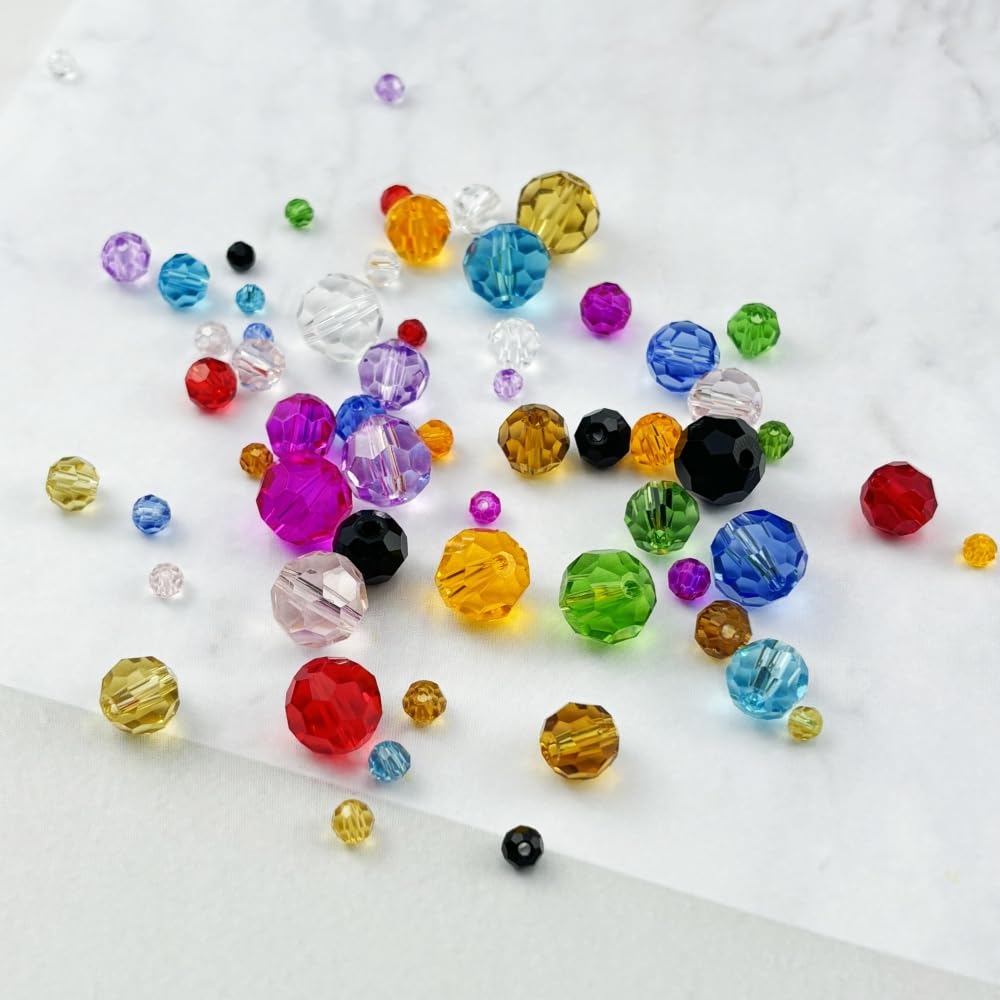 Honkoolly 480pcs Crystal Glass Beads 3mm 4mm 6mm 8mm 10mm Round Faceted Glass Spacer Beads for Bracelets Necklace Earring DIY Jewelry Making Craft(Lake Blue)