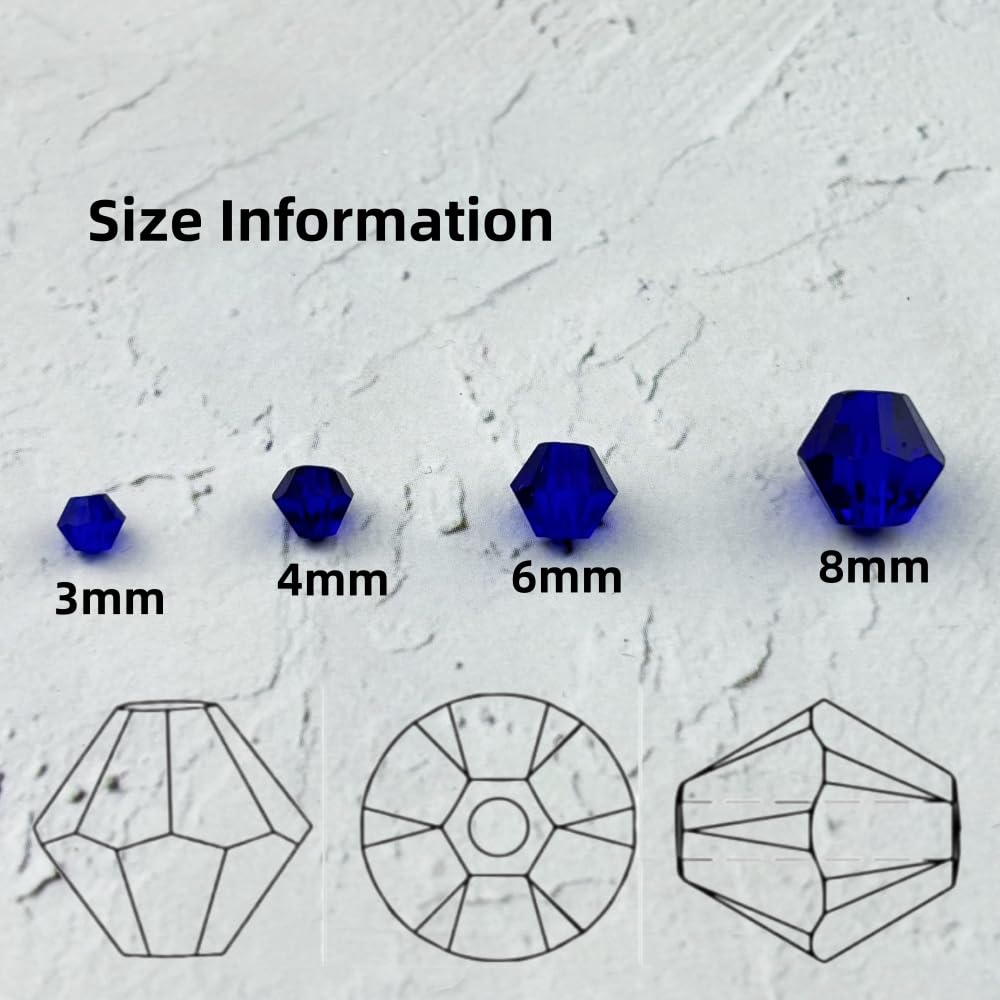 YUEXIGO 200pcs 6mm Bicone Glass Crystal Beads for Jewelry Making, Faceted Bicone Glass Spacer Beads for Bracelet Earring Necklace DIY Craft(Dark Blue)