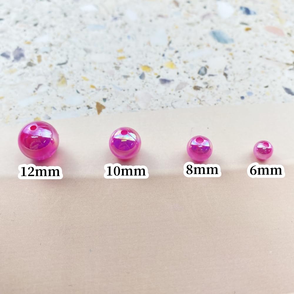 200pcs Acrylic Round Beads 10mm AB Colors Craft Beads Round Spacer Beads with Holes for Earring Bracelet Necklace Key Chains Jewelry Making(Hot Pink AB)