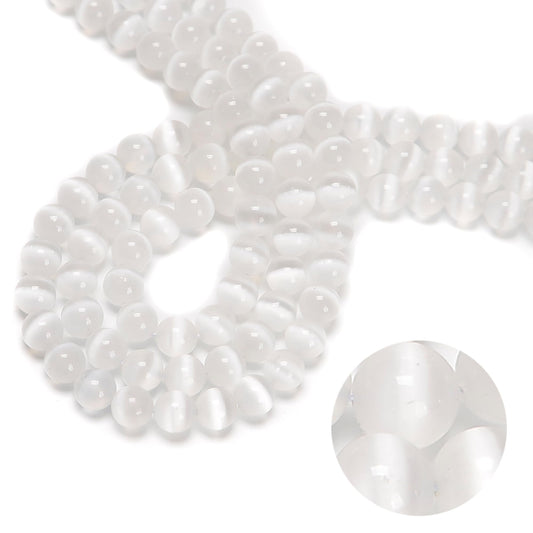 65Pcs 6mm Natural White Selenite Smooth Round Beads Loose Real Stone Beads Gemstone Genuine for DIY Hand Made Craft Jewelry Bracelet Earring Necklace String Making Energy Healing Power