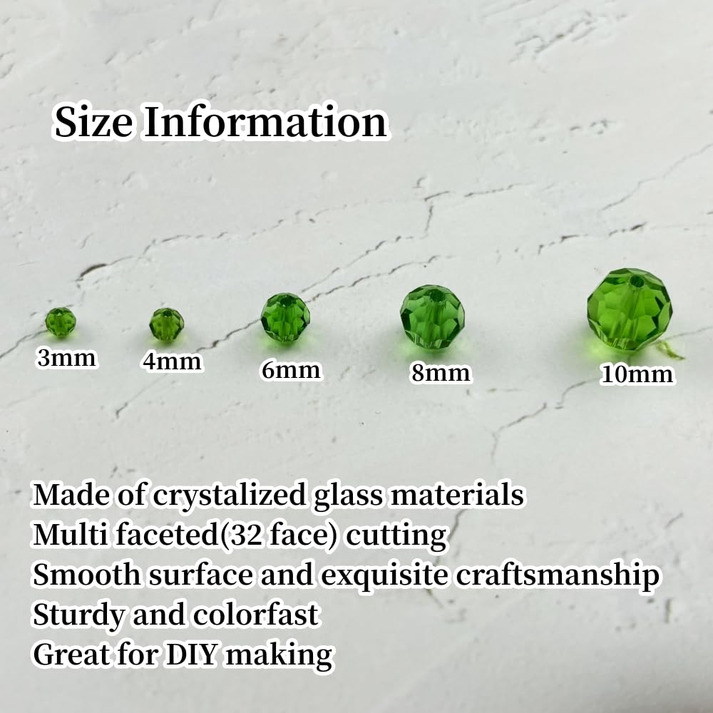 YUEXIGO 400pcs 3mm Round Crystal Glass Beads for Jewelry Making, Faceted Crystal Glass Spacer Beads for Bracelet Earring Necklace DIY Craft(Grass Green)