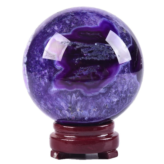 JIC Gem 2.7-3.1 inch(70-80mm) Large Purple Moss Agate Crystal Sphere Quartz Crystal Ball with Stand Healing Ornament Witchcraft Meditation Decor