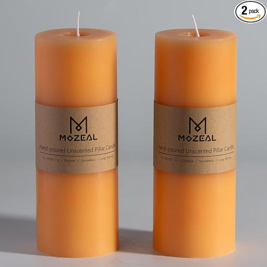MOZEAL 3" x 8" Hand-Poured Unscented Large Candle, Smokeless Rustic Pillar Candle Set of 2, Slow Burn, No Drip, Approx 150 Hours Burning, Summer Breeze and Home Decorative, Tall Peach Fuzz Candle