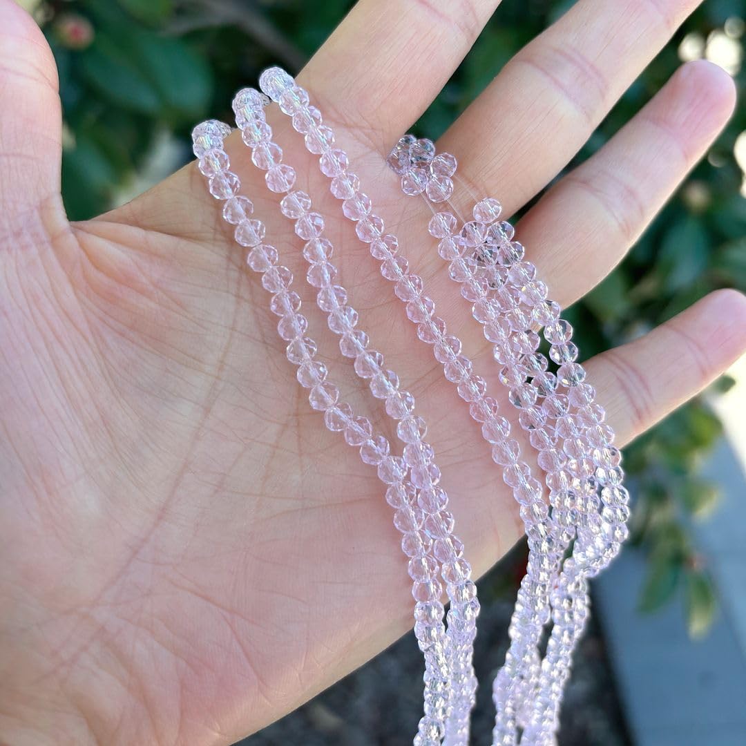 500pcs Czech Faceted Rondelle Crystal Glass Loose Beads 4mm Small Tiny Spacer Bulk Light Rose Pink for DIY Craft Jewelry Making CCR403