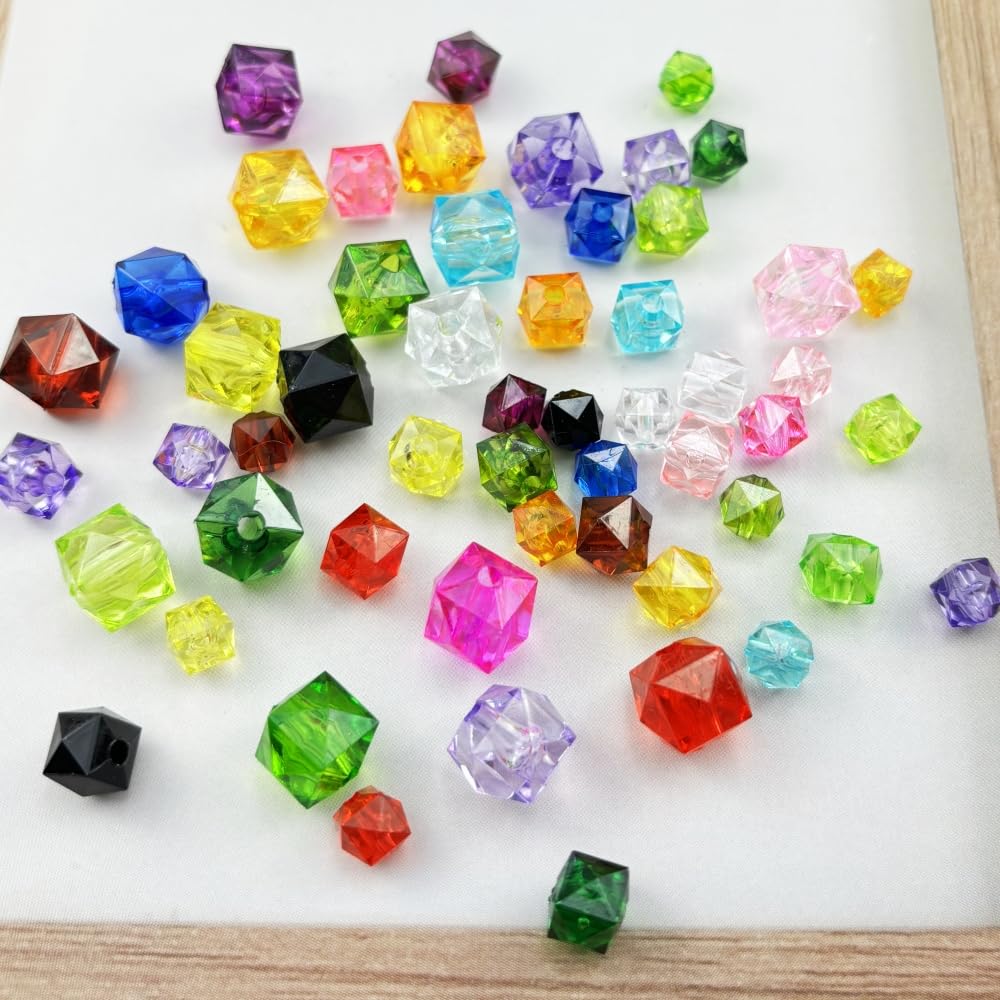 100pcs 12mm Acrylic Cube Beads Square Faceted Acrylic Beads with Hole Plastic Spacer Beads for Bracelets Necklace Earring Making Supplies(Green)