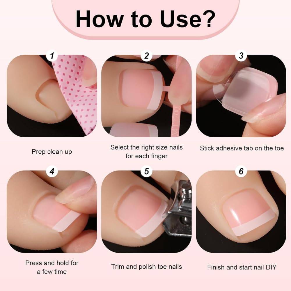 Pink Press on Toe Nails Short Square False Toenails with Designs Glossy Hot Pink Fake Toenails Spring Glue on Toe Nails Cute Full Cover Reusable Summer Stick on Toenails for Women Girls Manicure 24Pcs