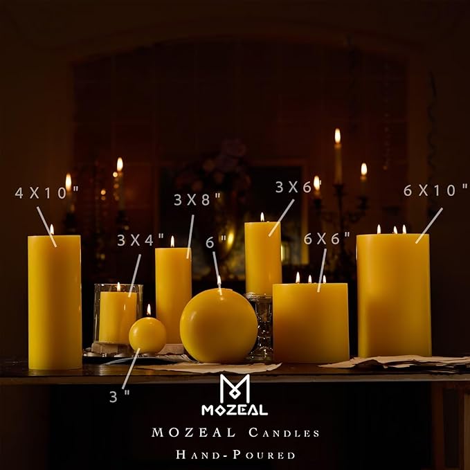 MOZEAL 3" x 8" Hand-Poured Unscented Large Candle,Smokeless Rustic Pillar Candle Set of 2,Slow Burn,No Drip,Approx 150 Hours Burning,Wedding,Dinner,Christmas and Home Decorative,Tall Yellow Candle