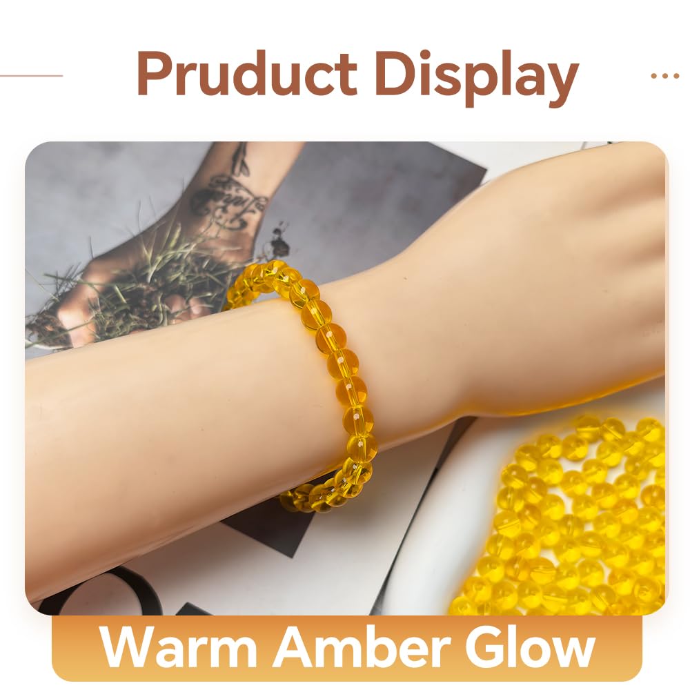 PAMIR TONG 400pcs 8mm Round Glass Beads for Bracelet Pretty Smooth Loose Beads for Necklace-Earring-Jewelry Making and DIY Crafts (Clear Yellow)