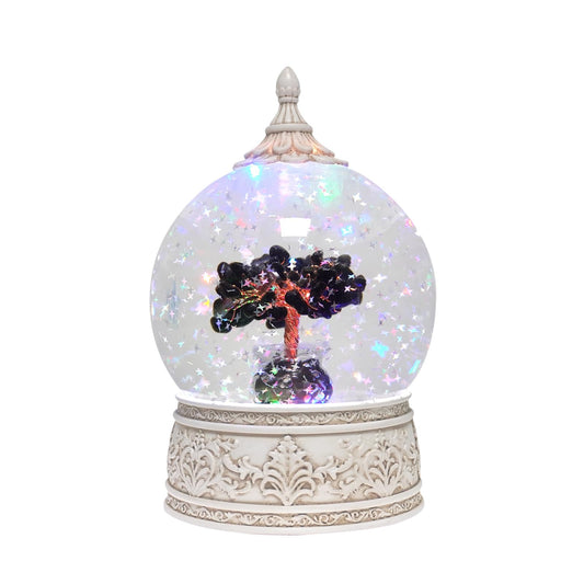 Obsidian Healing Crystal Tree Globe with Colorful Lights and Sparkling Glitter, Natural Gemstone Base, Spiritual Meditation, Positive Energy Good Luck, Home Decor, Birthday Gifts (Obsidian)