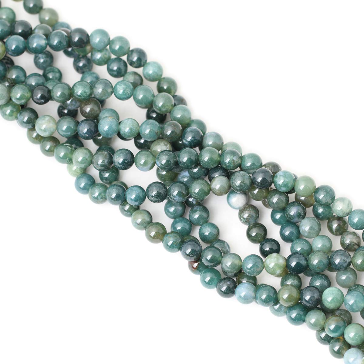 CHEAVIAN 45PCS 8mm Natural Moss Agate Gemstone Round Loose Beads for Jewelry Making DIY 1 Strand 15"