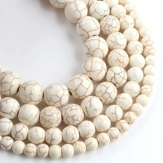 10mm 35pcs Beads Howlite Turquoises Natural Stone Jewelry Vintage Findings Necklace Lariat Earrings Crystal Dangle Component Bracelet Making DIY Accessories Crafts Wholesale (10mm, Beige Round)