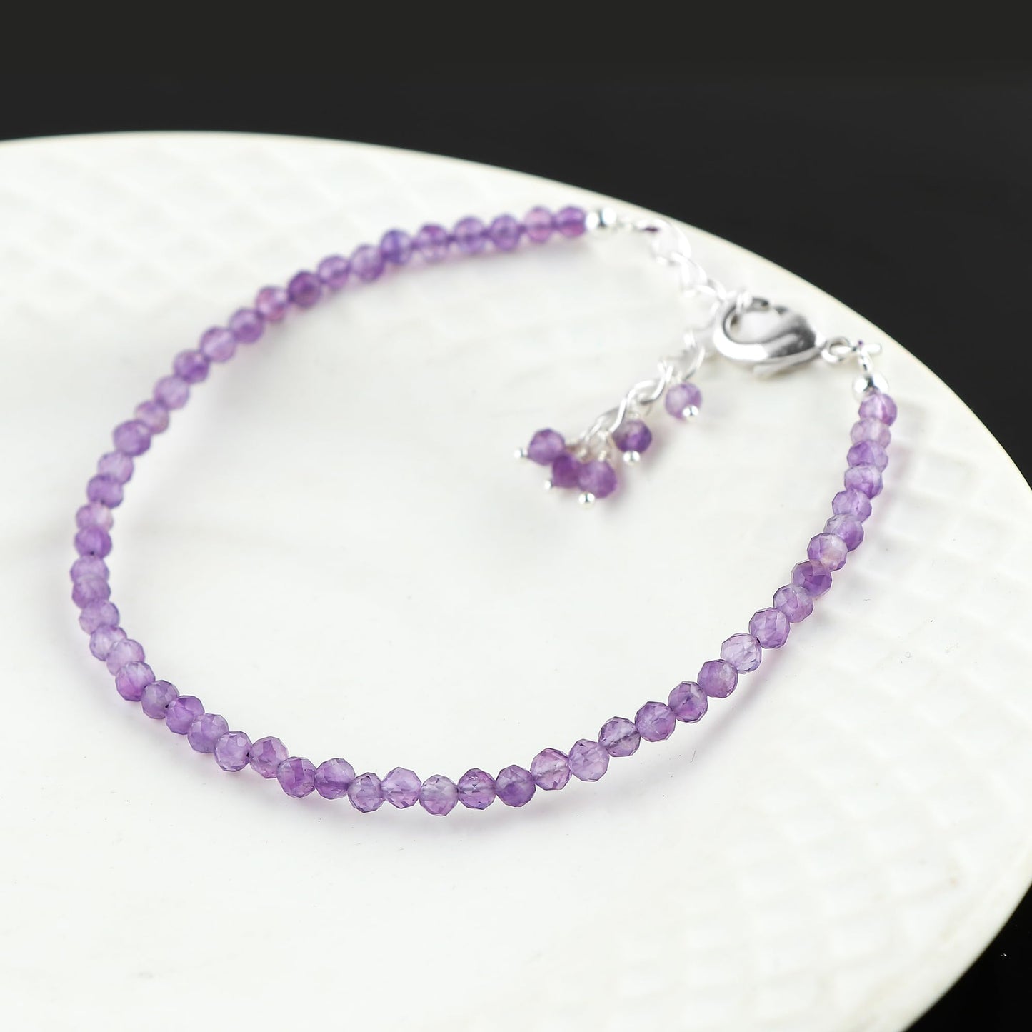 CRYSTALINES Natural Amethyst Gemstone Bracelets, Faceted Beads Stones, Handmade Boho Hypoallergenic Jewelry for Women, Healing Crystals, Adjustable Silver Plated 7+1inch February Birthday Gift