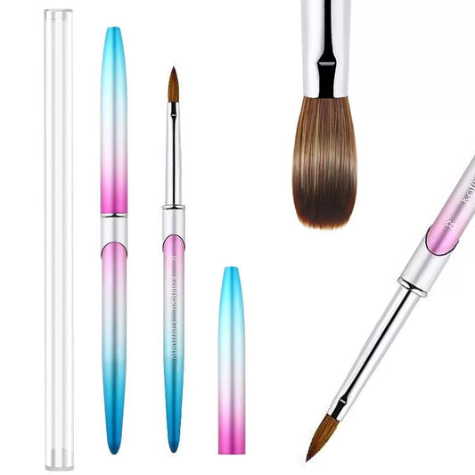 100% Pure Kolinsky Acrylic Nail Brush Size 8, Hair Acrylic Crystal Ombre Pink Silver Blue Handle with Silver Ferrule Round Shaped for Women Girls Manicure Nail Tools Accessories